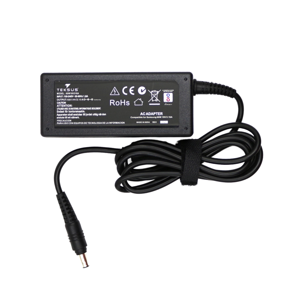 Teksus Laptop Adapter Compatible For Samsung 60w | 19v/3.16a | 5.5mm x 3.0mm view 2